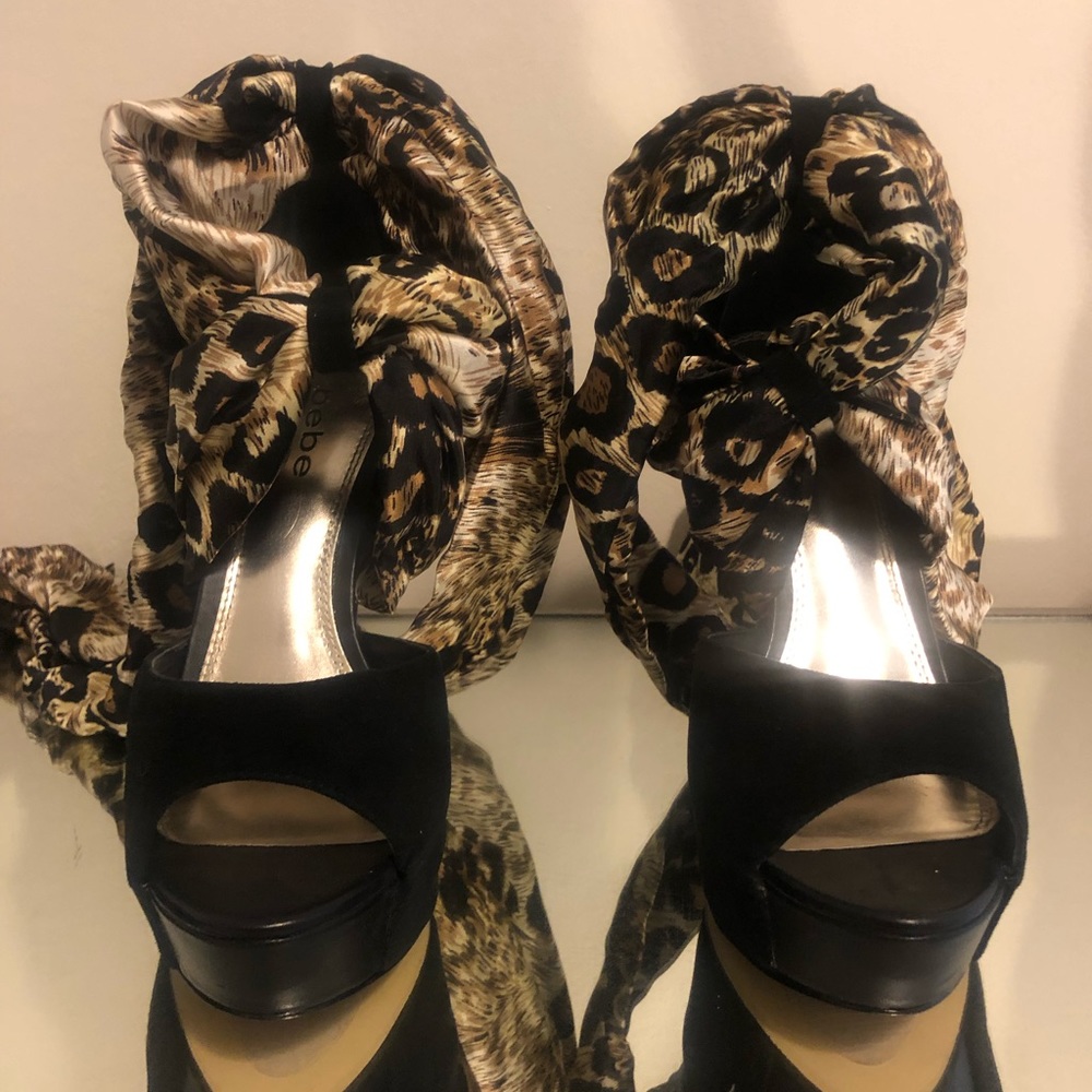 BEBE Stella animal print peep toe platform